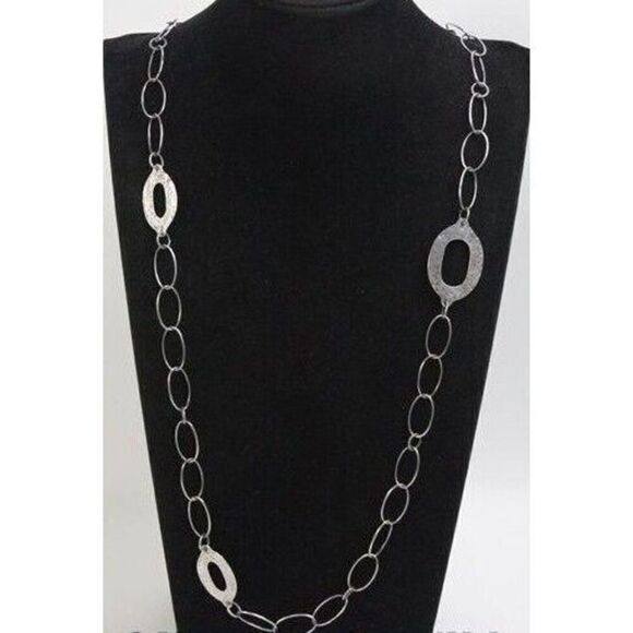781 Silpada Sterling Silver Oxidized Hammered Oval Link Necklace N1506 35" 925 - Picture 1 of 3